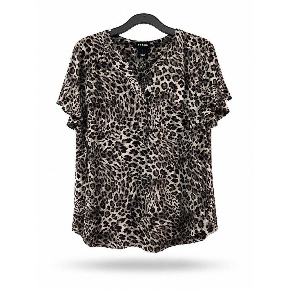 Torrid Harper Flutter Top Women 3X Brown Leopard Print Mob Wife SS Blouse